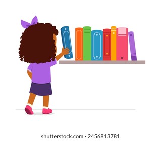 little kid take a book from bookshelf