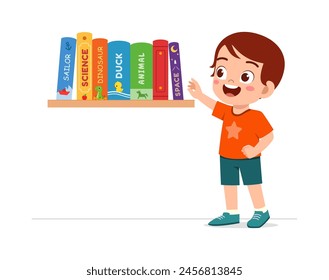 little kid take a book from bookshelf