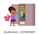 little kid take clothes from big wardrobe