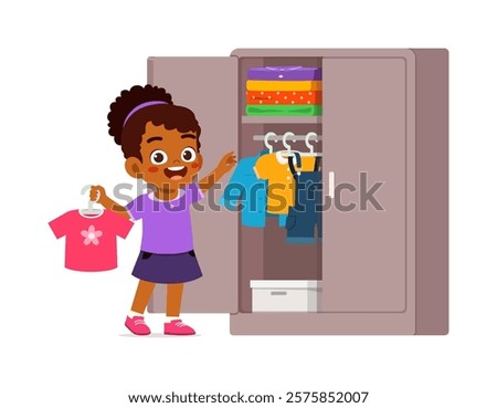 little kid take clothes from big wardrobe