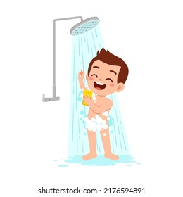 little kid take a shower and wash body
