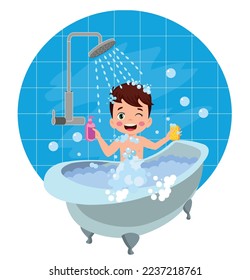 little kid take a shower and wash body