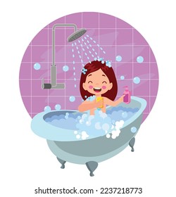 little kid take a shower and wash body