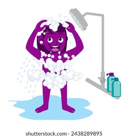 Little kid take a shower and wash body