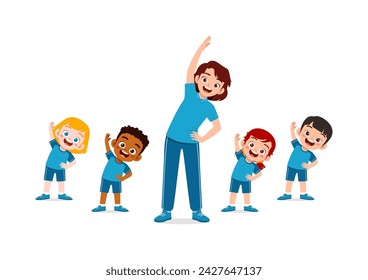 little kid and teacher doing exercise together