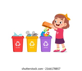 Little Kid Throw Paper Waste Recycle Stock Vector (Royalty Free ...