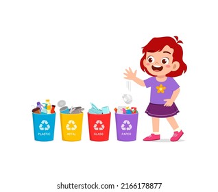 Little Kid Throw Paper Waste Recycle Stock Vector (Royalty Free ...