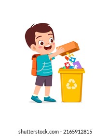 little kid throw trash to trash bin