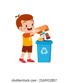 little kid throw trash to trash bin