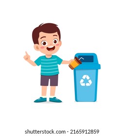 little kid throw trash to trash bin