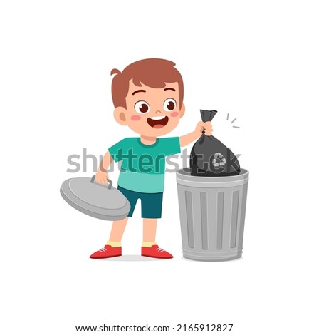 little kid throw trash to trash bin