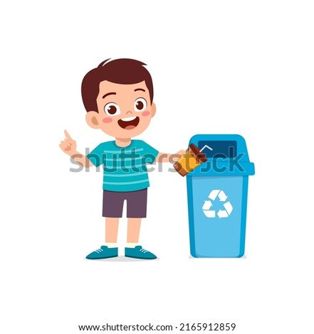 little kid throw trash to trash bin