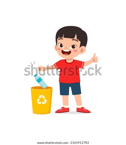 Little Kid Throw Trash Trash Bin Stock Vector (Royalty Free) 2165912783 ...