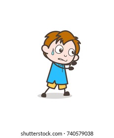Little Kid trying to Push- Cute Cartoon Kid Vector

