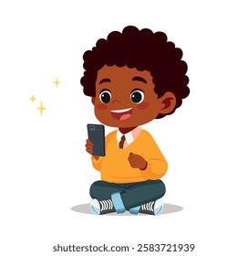  little kid use smartphone and feel happy