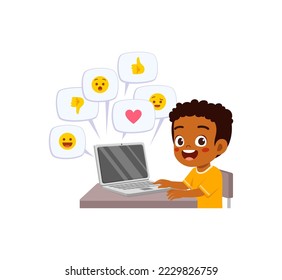 little kid using social media and feel happy