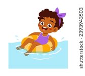 little kid using swim ring for swimming