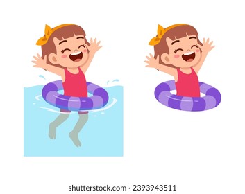 little kid using swim ring for swimming