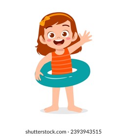 little kid using swim ring for swimming