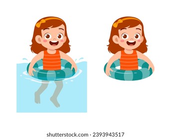 little kid using swim ring for swimming