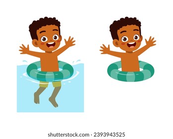 little kid using swim ring for swimming