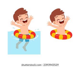 little kid using swim ring for swimming