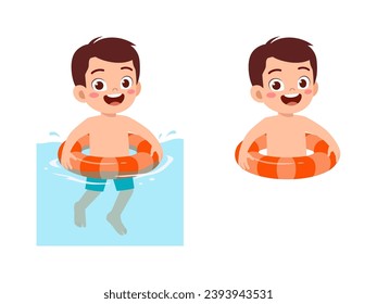 little kid using swim ring for swimming