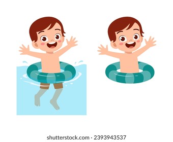 little kid using swim ring for swimming