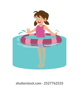 criança usando anel de natação para nadar, ilustração vetorial em um fundo isolado branco.