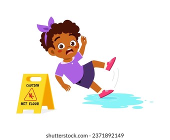 little kid walk on slippery wet floor