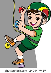 little kid wall climbing  vector illustration isolated on white background