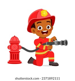 little kid waring fire fighter costume