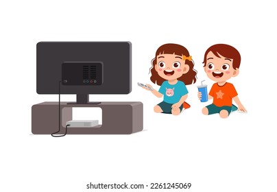 little kid watching television and feel happy