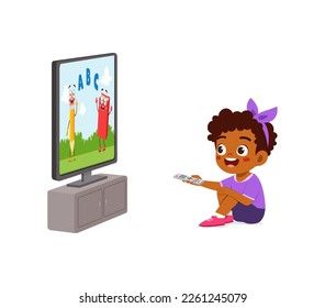 little kid watching television and feel happy