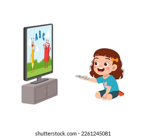 little kid watching television and feel happy