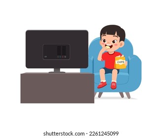 little kid watching television and feel happy