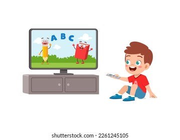 little kid watching television and feel happy