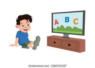 little kid watching television and feel happy.