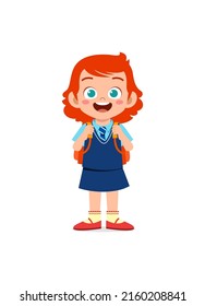 little kid wear uniform and ready to school