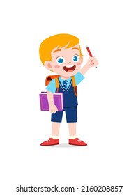 little kid wear uniform and ready to school