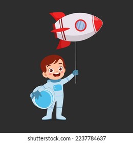 little kid wearing astronaut costume and holding balloon