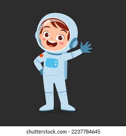 little kid wearing astronaut costume and feel happy