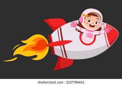 little kid wearing astronaut costume and riding spaceship