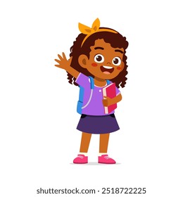 little kid wearing backpack and do waving hand