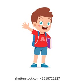 little kid wearing backpack and do waving hand