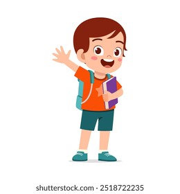 little kid wearing backpack and do waving hand