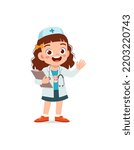 little kid wearing doctor costume and play
