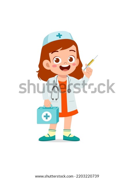 Little Kid Wearing Doctor Costume Play Stock Vector (Royalty Free ...