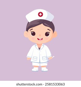 little kid wearing doctor or nurses costume and play