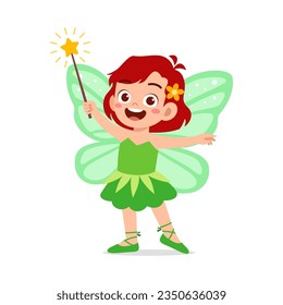 little kid wearing fairy costume and feel happy